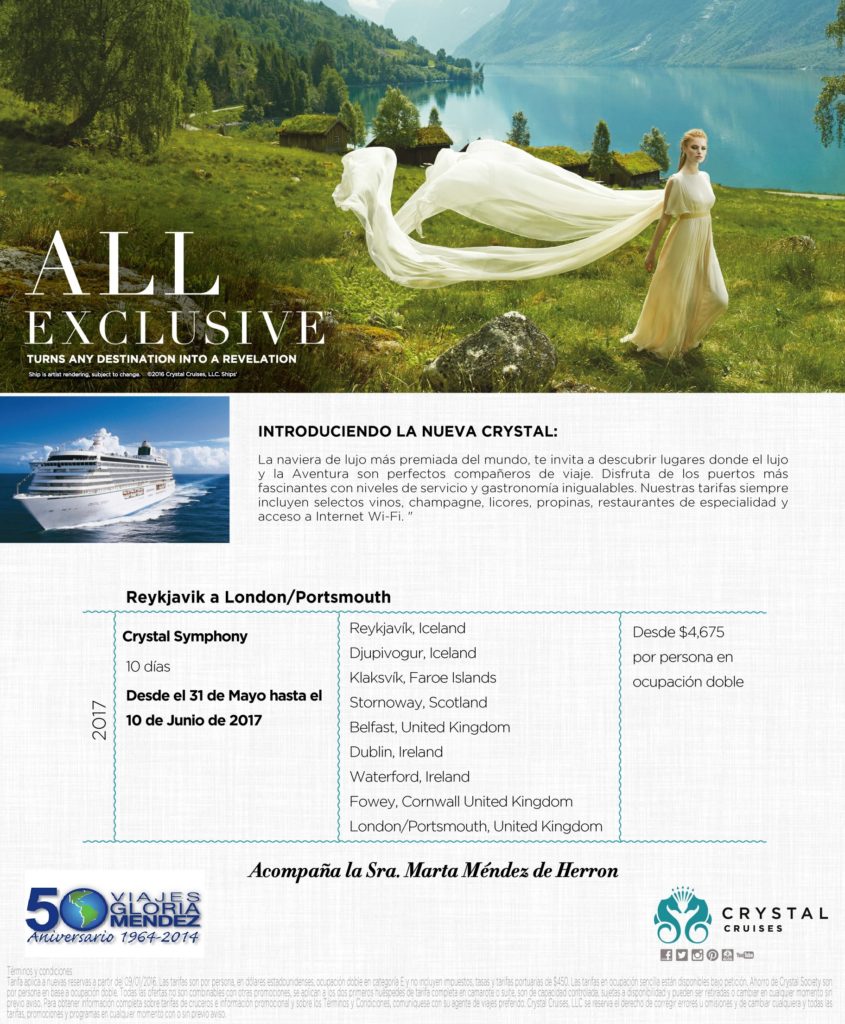 Crucero Crystal Symphony y Viajes Gloria Méndez